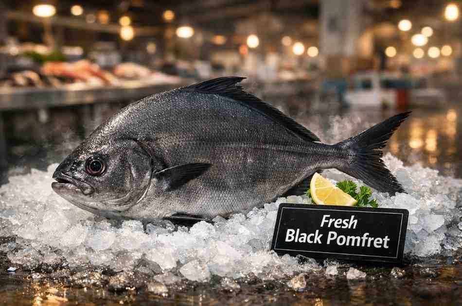 Fresh-Black-Pomfret-(Halwa-Black-–-حلوا-أسود) Fresh Black Pomfret (Halwa Black – حلوا أسود) whole fish on ice in UAE seafood market