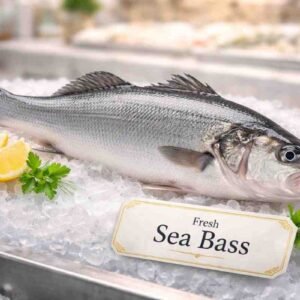 Fresh sea bass whole fish with silver skin premium seafood display
