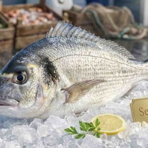 Fresh sea bream (denis fish) whole silver fish seafood display