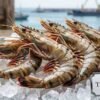 Fresh Tiger Shrimps India Frozen (روبيان تايجر) frozen raw prawns in sealed pack with striped shells