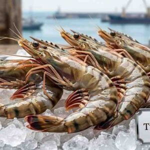 Fresh Tiger Shrimps India Frozen (روبيان تايجر) frozen raw prawns in sealed pack with striped shells