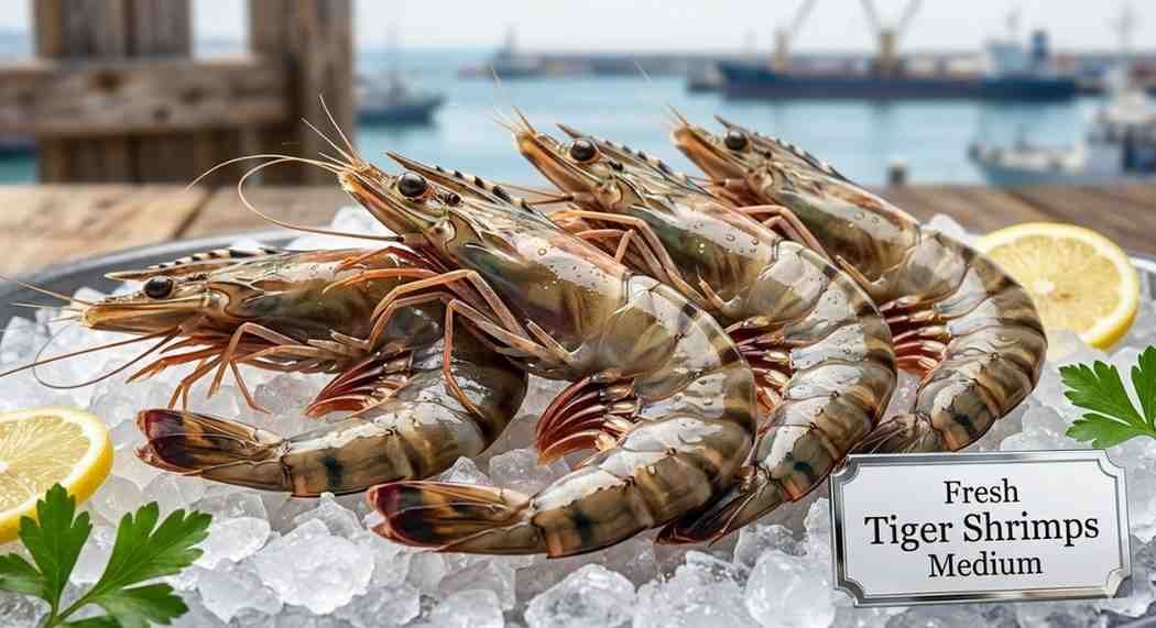 Fresh-Tiger-Shrimps-India-Frozen-(روبيان-تايجر)2 Fresh Frozen Tiger Shrimps India (روبيان تايجر) raw prawns in frozen pack with striped shells