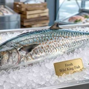 Fresh Wild King Fish whole fish on ice with firm silver body in UAE seafood market