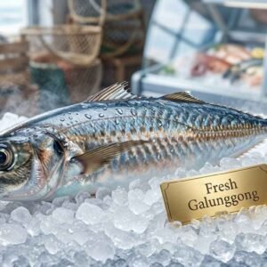 Fresh galunggong round scad fish with silver body and yellow tail