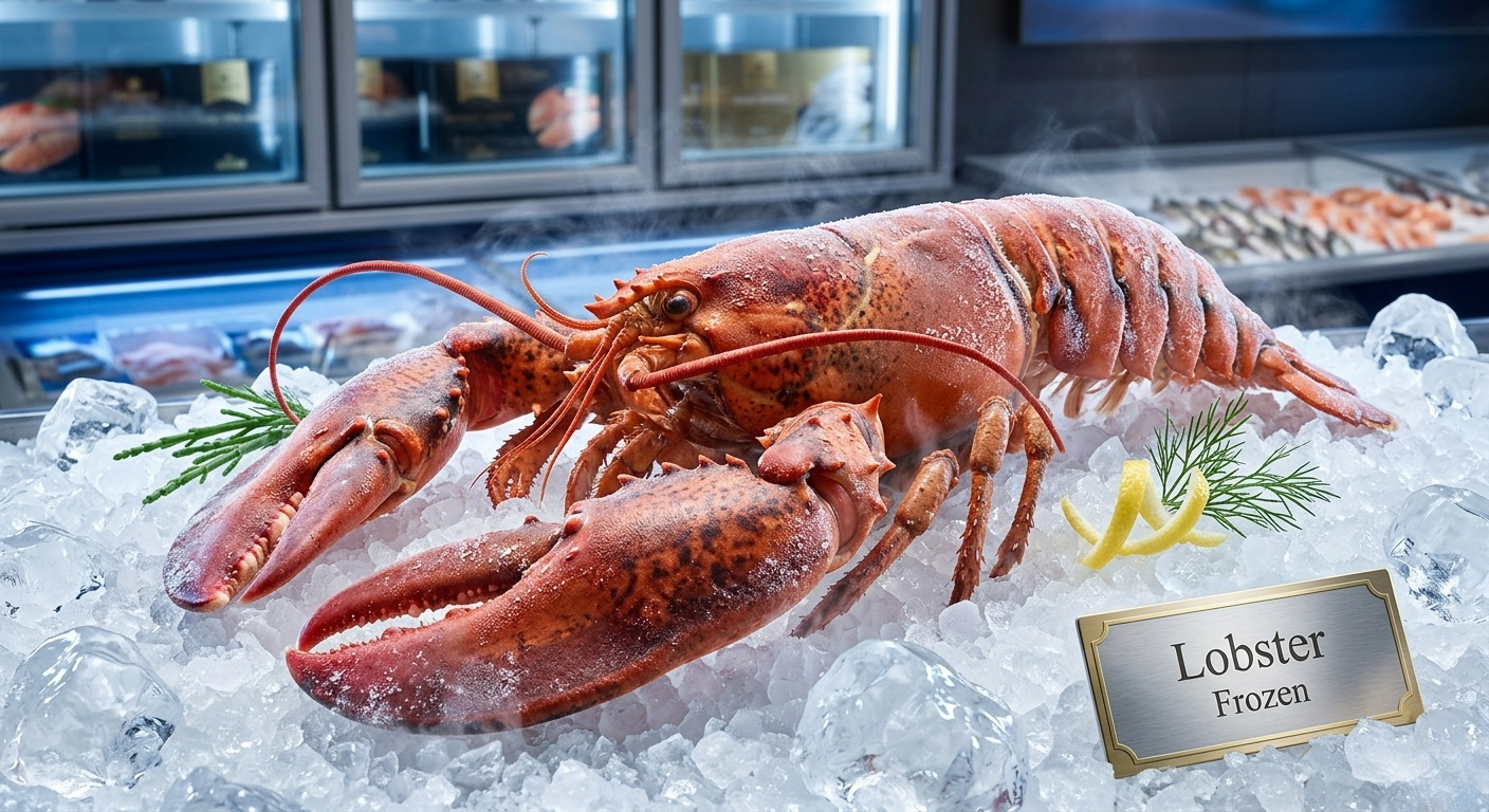 Lobster Frozen Frozen Lobster (كركند مجمّد) whole lobster in sealed packaging with frost for premium seafood storage