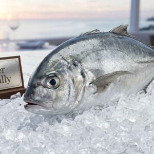 Fresh silver trevally سيلفر تريفالي whole fish ready for cooking