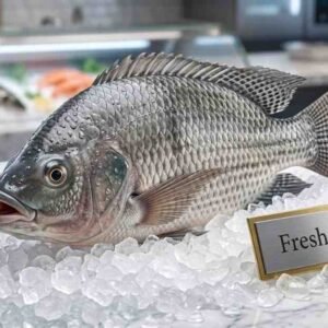 Fresh Tilapia Fish (بلطي) whole fish ready for cooking displayed on ice in UAE