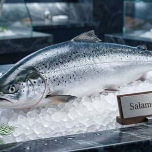 Fresh salmon fish fillet and whole fish ready for cooking