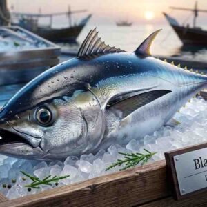 Fresh black tuna whole fish dark metallic body seafood UAE