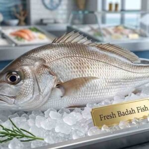Fresh Badah Fish (بادة) whole fish on ice with shiny scales in UAE seafood market