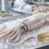 Fresh Squid (كاليماري / حبار طازج) whole cleaned squid displayed on ice in UAE seafood market