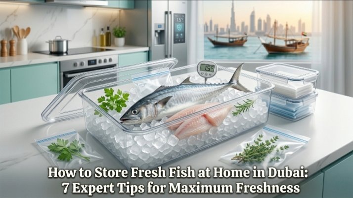 Fresh fish stored on an ice bath in a Dubai kitchen to maintain maximum freshness